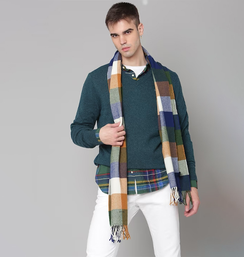 Men Orange & Blue Checked Scarf